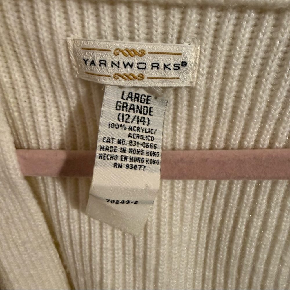 Yarnworks Cream Ribbed Cardigan Sweater Large Button Front Pockets Cozy - Picture 2 of 8